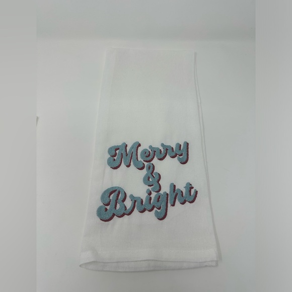 Festive Embroidered Kitchen Towels - White Christmas Tree “Merry & Bright” set - Picture 3 of 5